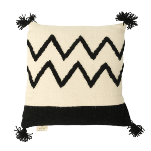 El Dokuması Yün Kare Yastık – Siyah Onde