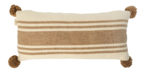 El Dokuması Yün Dikdörtgen Yastık – Toprak Camel Çizgili Ponponlu