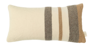 El Dokuması Yün Yastık – Toprak Tonları Meta Çizgili (Beyaz, Camel ve Gri)