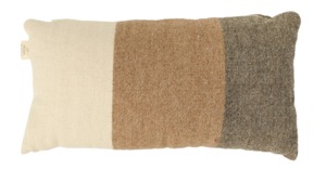 El Dokuması Yün Yastık – Toprak Tonları Panel Çizgili (Beyaz, Camel ve Gri)