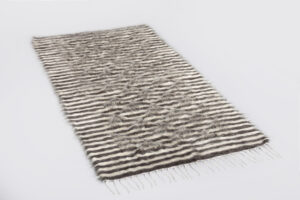 El Dokuması Mohair & Yün Kilim – Grey & White Thin Stripes