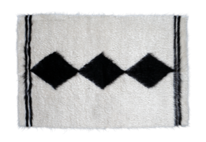El Dokuması Mohair & Yün Kilim – Rhombus (Black & White)